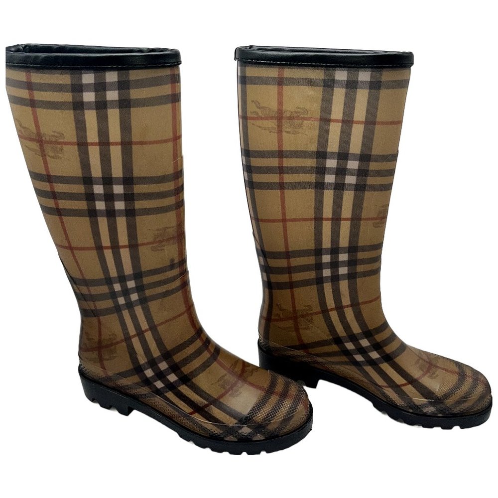 Burberry Classic Nova Check Print Wellington Rubber Rain Boots Sz 6